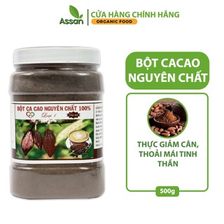 Bột cacao nguyên chất, bột cacao organic không đường hộp 500g assan