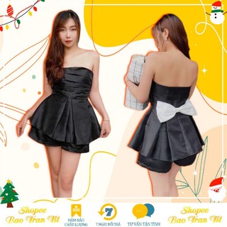 Set áo ống đen nơ trắng lưng kèm quần short