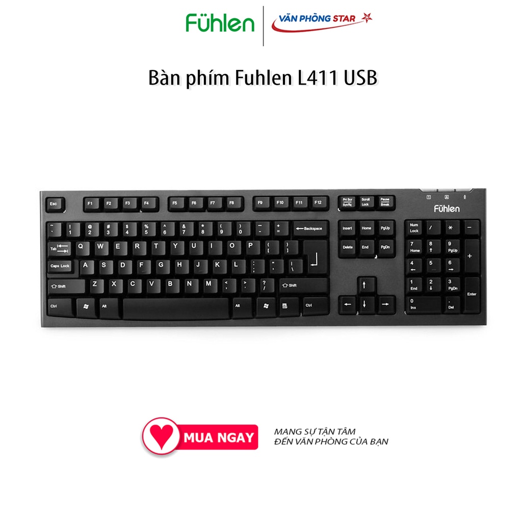 Bàn phím Fuhlen L411 USB kết nối usb chống nước, thiết kế Ergonomic, phím bấm nảy, nhạy chính hãng