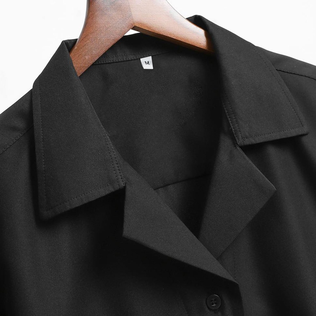 Áo sơ mi ĐEN Basic Unisex form rộng , cổ vest - HARLEY