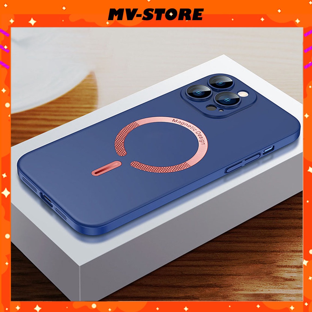 Ốp lưng iphone từ tính hỗ trợ sạc không dây nhám bảo vệ mắt camera dành cho 14 13 Pro MAX 14 Plus 12 Pro MAX MVStore