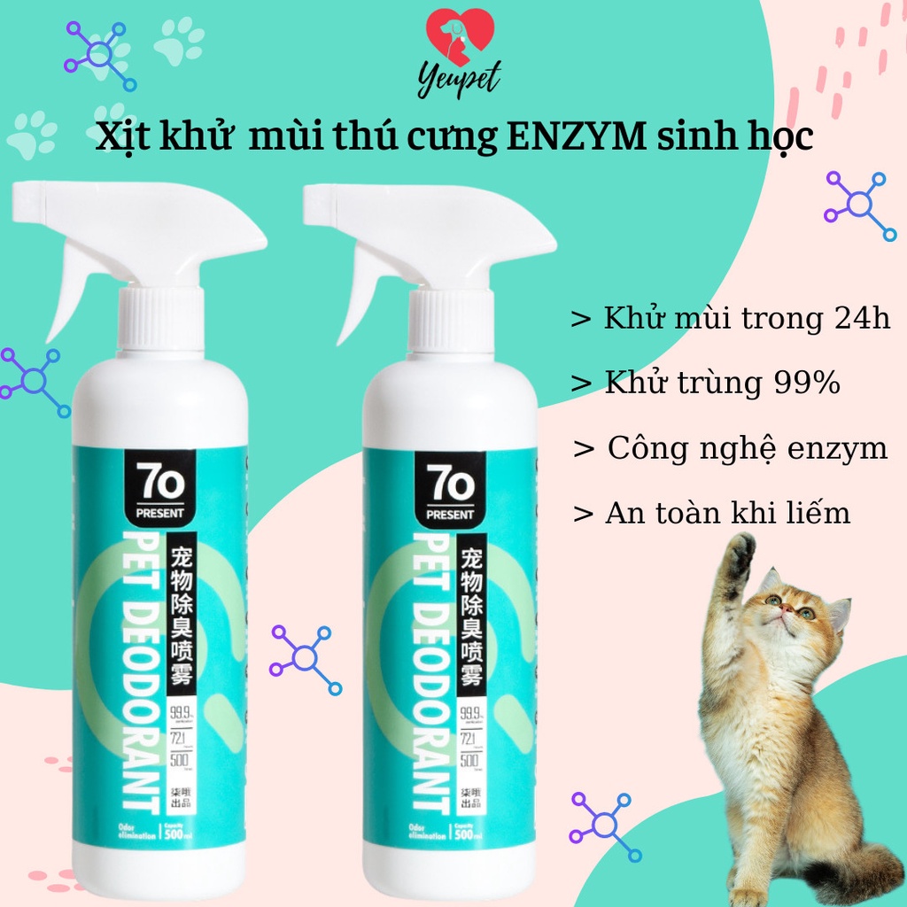 Xịt khử mùi hôi dành cho chó mèo PET DEODORANT YEUPET khử mùi 24h khử trùng 99% - 500ml