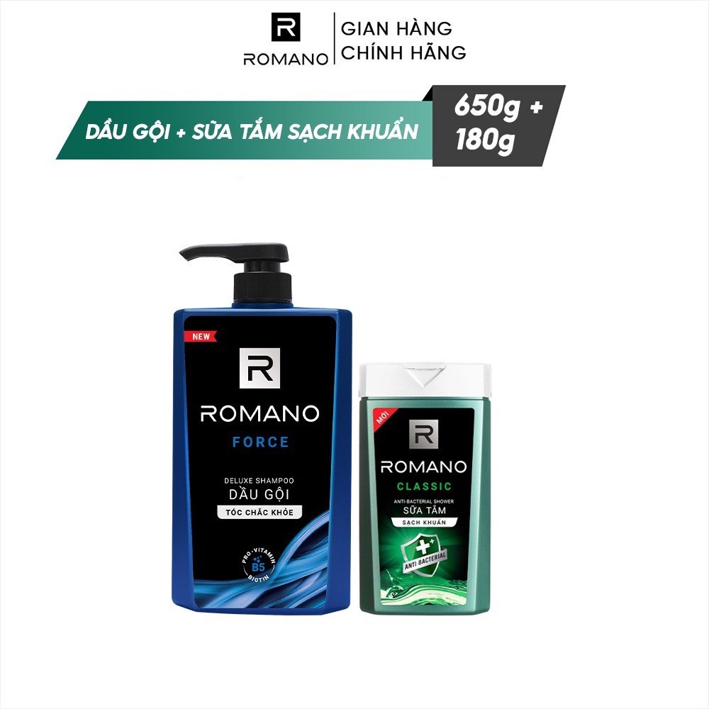 👉 MUA 1 TẶNG 1👉 Dầu gội hương nước hoa Romano 650g + Sữa tắm sạch khuẩn Romano CLACSSIC 150g