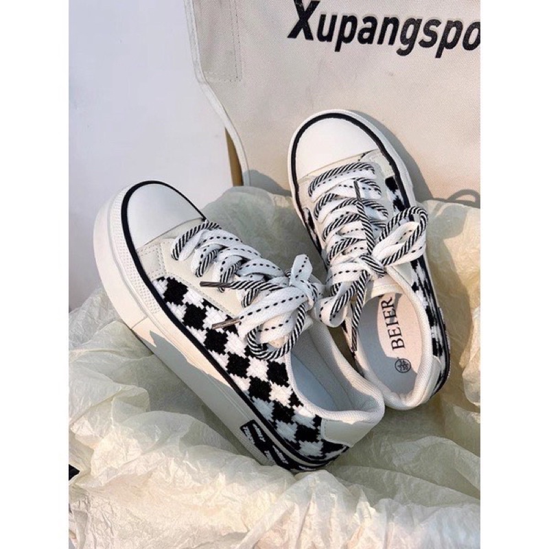 Giày thể thao caro,giày sneaker, 2 màu be đen hàng đẹp