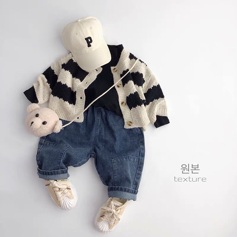Áo len cardigan sọc đen trắng Hàn Quốc dành cho bé trai bé gái size 80-130