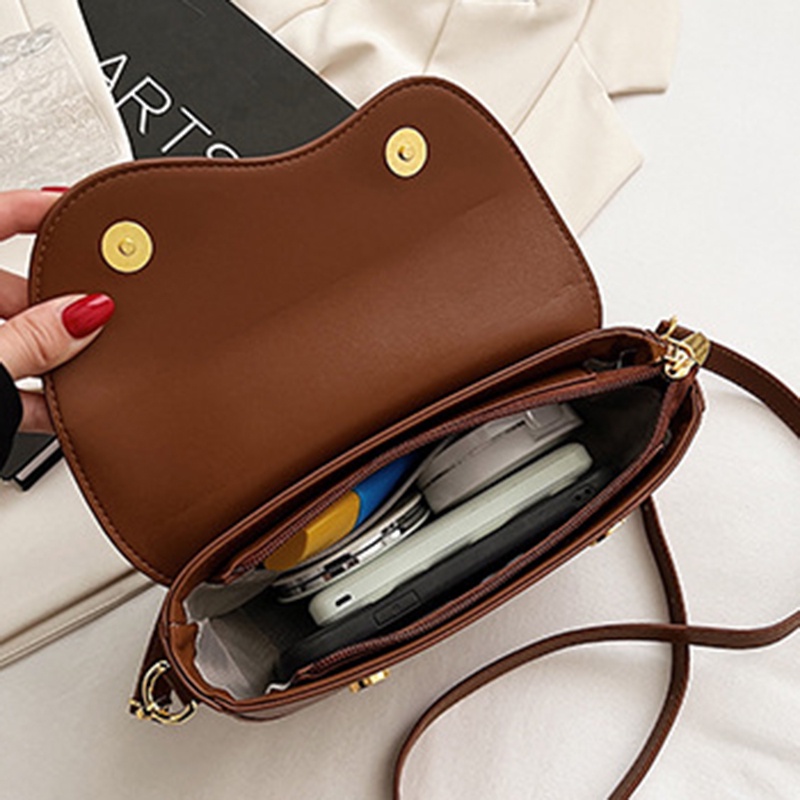 IELGY Túi Đeo Chéo Vai Kiểu Yên Ngựa Màu Trơn Có Khóa Nam Châm Thời Trang Cổ Điển Dành