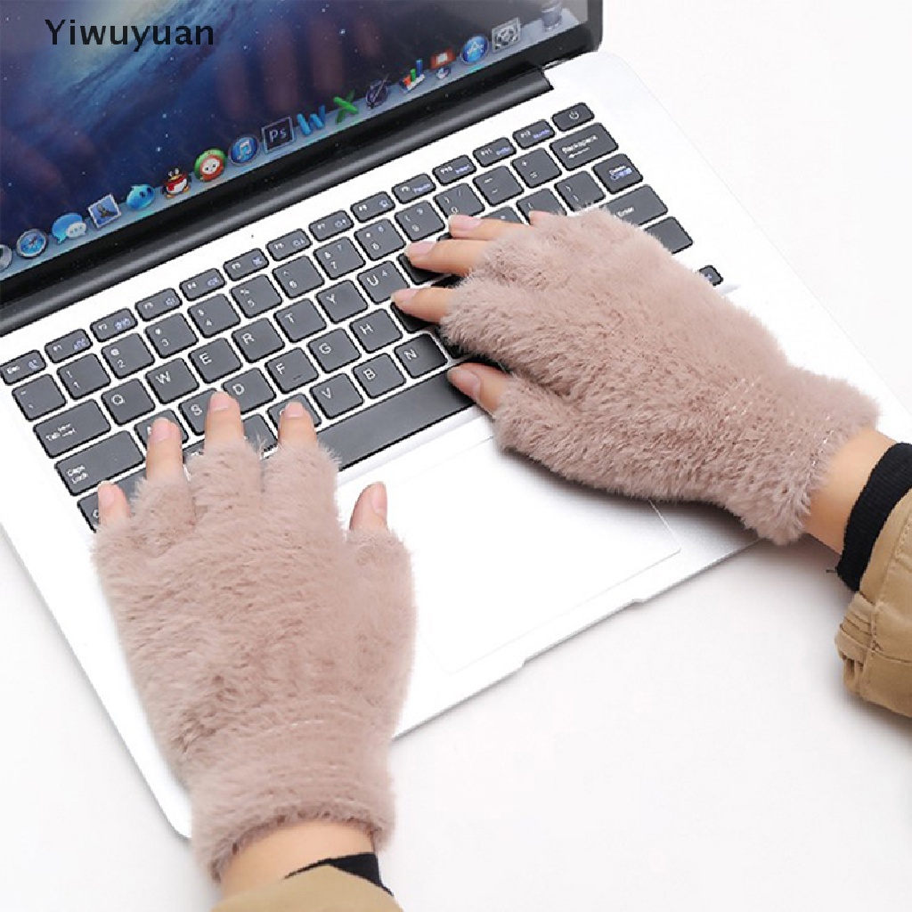 < Yiwuyuan > Găng Tay Hở Ngón Lông Chồn Nhân Tạo Màu Trơn Giữ Ấm Mùa Thu Đông Mới