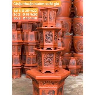 Chậu đất nung chậu đất đỏ Chậu cây cảnh lục giác phúc lộc thọ mini