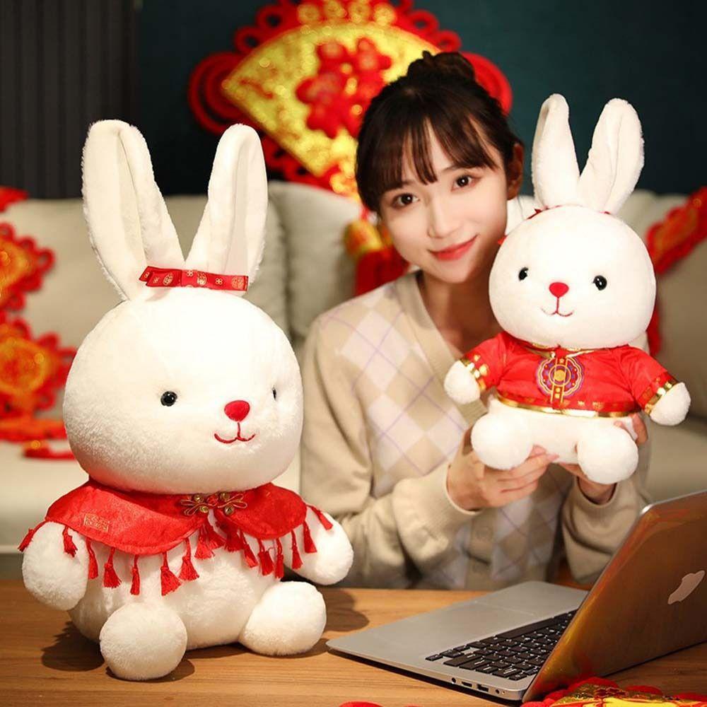 ANEMONE Thỏ Nhồi Bông Chất Liệu Cotton Mềm Mại Phong Cách Trung Hoa Trang Trí Nhà Cửa