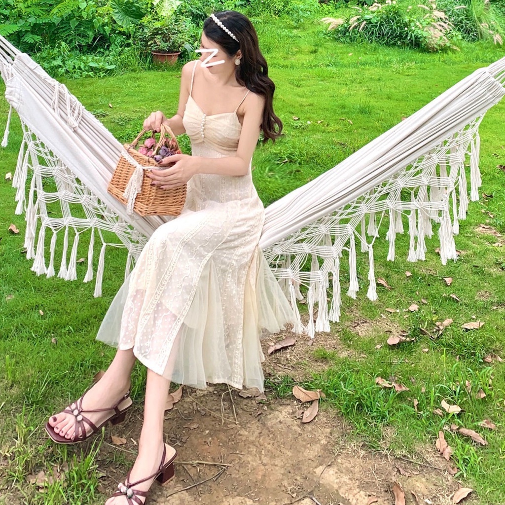 Đầm dự tiệc hai dây dáng dài Vintage tiểu thư sang chảnh thời trang-7shine