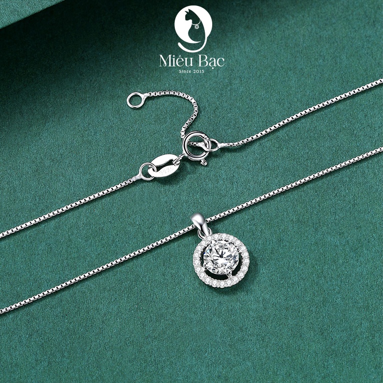 Dây chuyền bạc nữ Miêu Bạc vòng cổ đá tròn trắng sang chảnh bạc 925 thời trang phụ kiện trang sức D400763