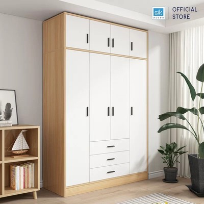 [Chỉ giao lắp tại TP.HCM] Tủ Quần Áo Màu Trắng Phối Vân Gỗ Sồi Nhiều Ngăn Đa Năng SIB Decor TA11