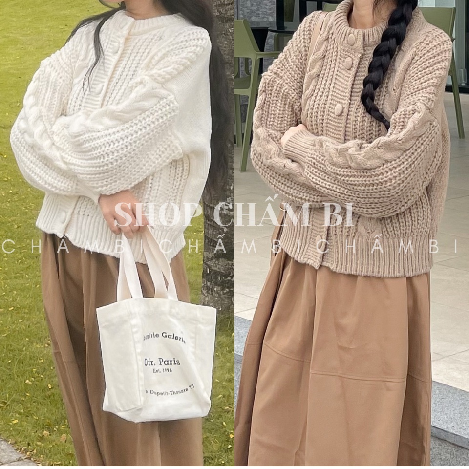 Áo len cardigan nữ A.398, Áo len họa tiết vặn thừng cúc bọc cổ tròn form vừa 2 màu basic cực xinh - Shop Chấm Bi