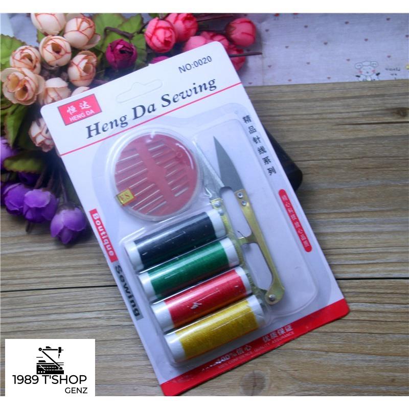 Combo 4 Cuộn Chỉ Đủ Màu Và 8 Kim Khâu Các Loại,1 Kéo Cắt Dùng Sửa Chữa May Vá Gia Đình