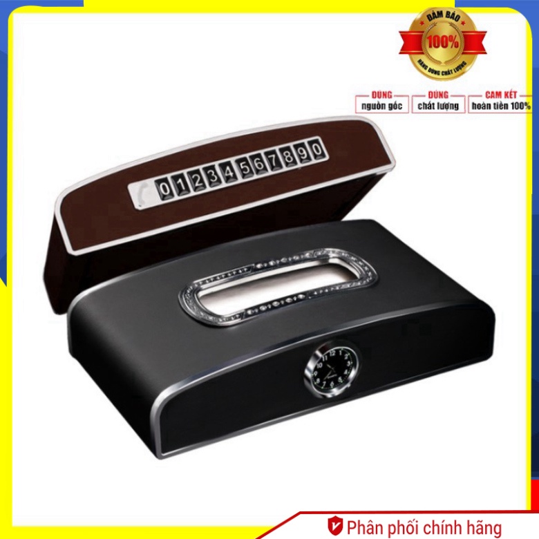 Hộp đựng khăn giấy, giấy ăn kiêm bảng số điện thoại và đồng hồ cao cấp trên xe ô tô mã TB-6137