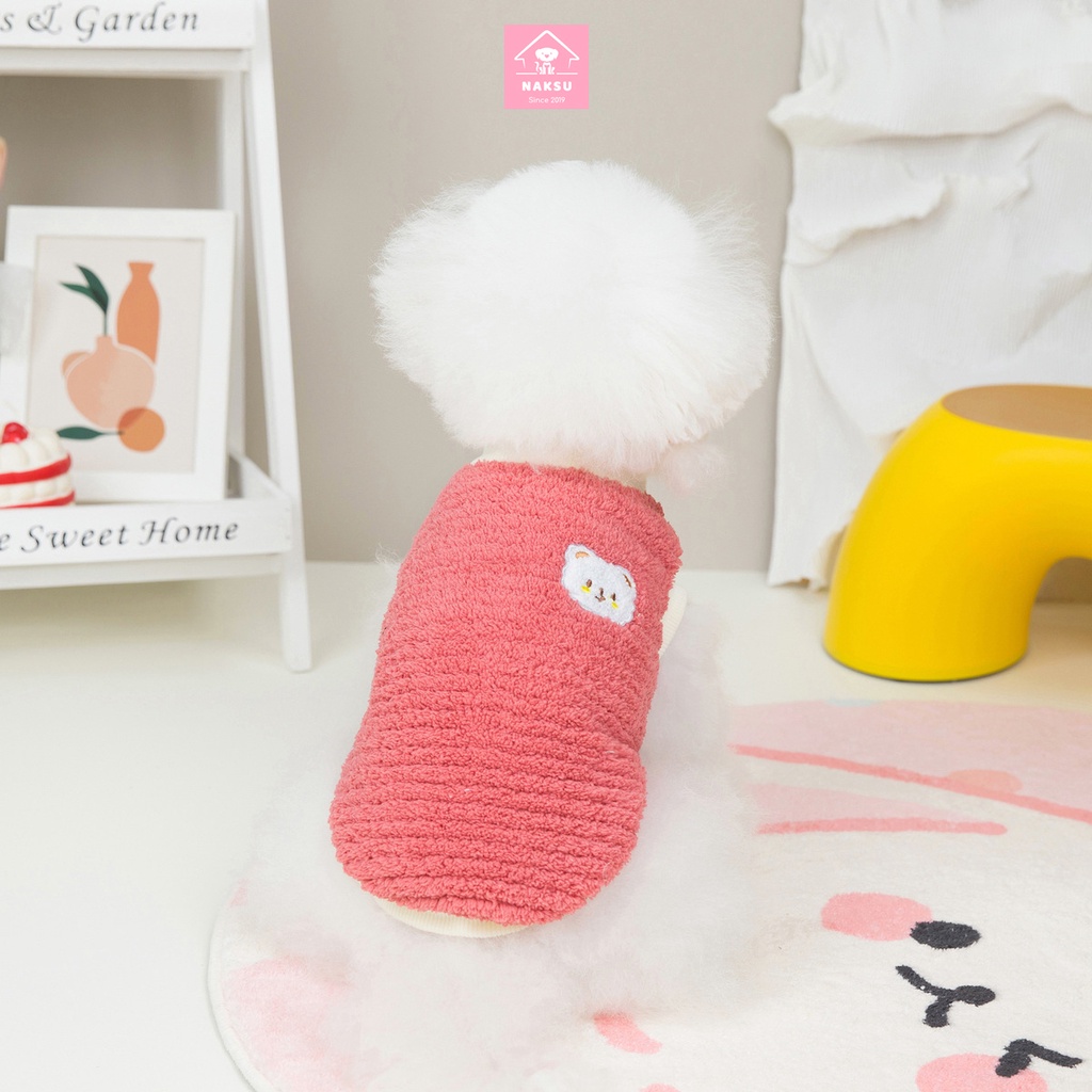 Áo Ấm Mùa Đông Cho Chó Mèo, Quần Áo Thú Cưng Chất Liệu Co Giãn 4 Chiều, Áo Bông Hình Gấu Naksu