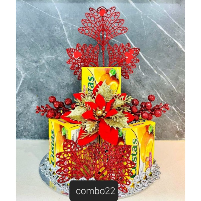 Set hoa lụa phụ kiện làm tháp tài lộc tháp bánh tháp nước ngọt kèm đế bìa