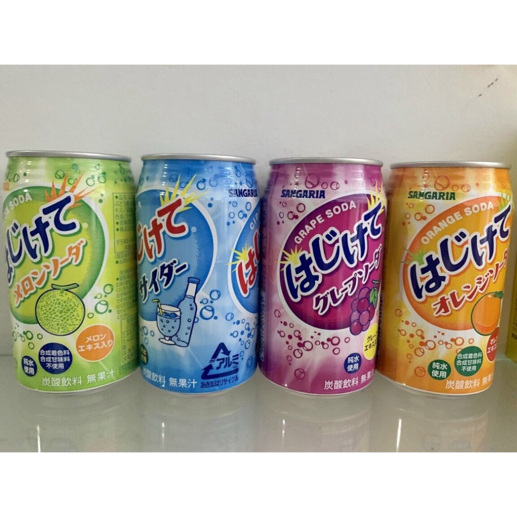 Nước ép Sangaria cắt giảm calories 340g, Nước soda Sangaria Hajikete nhiều vị 350g Nhật Bản