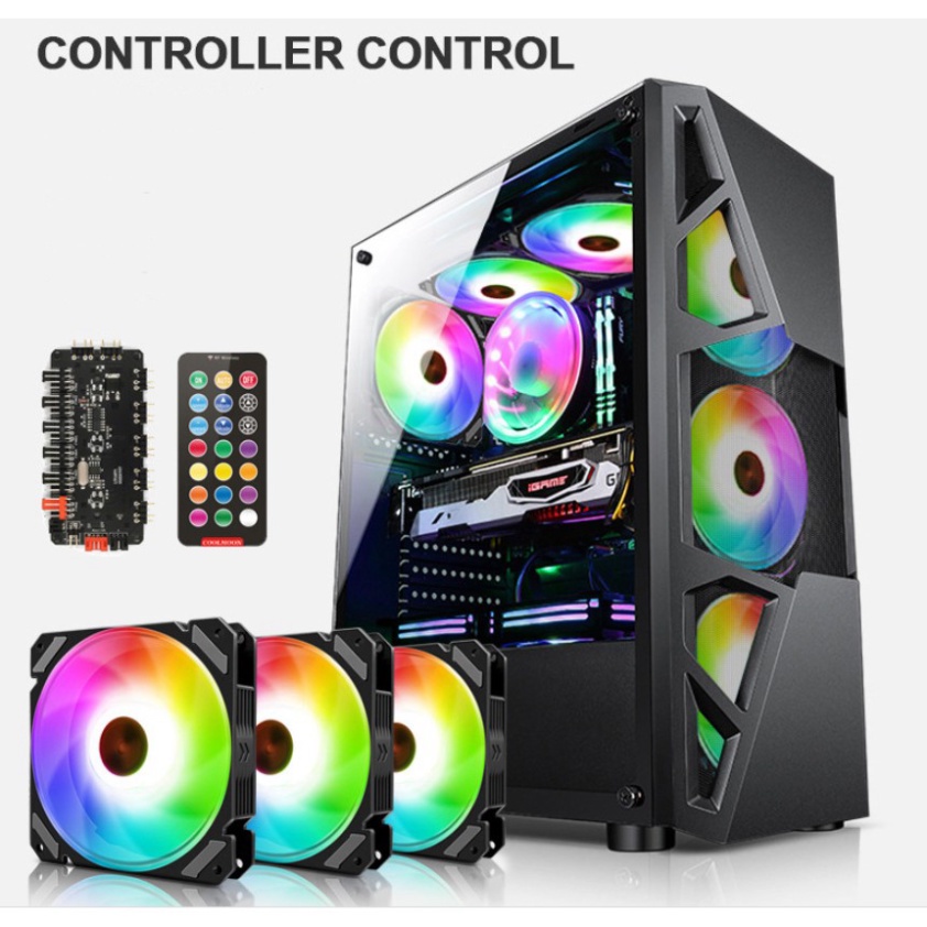 Quạt Tản Nhiệt, Fan Led RGB Coolmoon X3 Có Điều Tốc PWM - Led Sync Main 3 Pin 5v / Bộ Hub Coolmoon P-ARGB PWM
