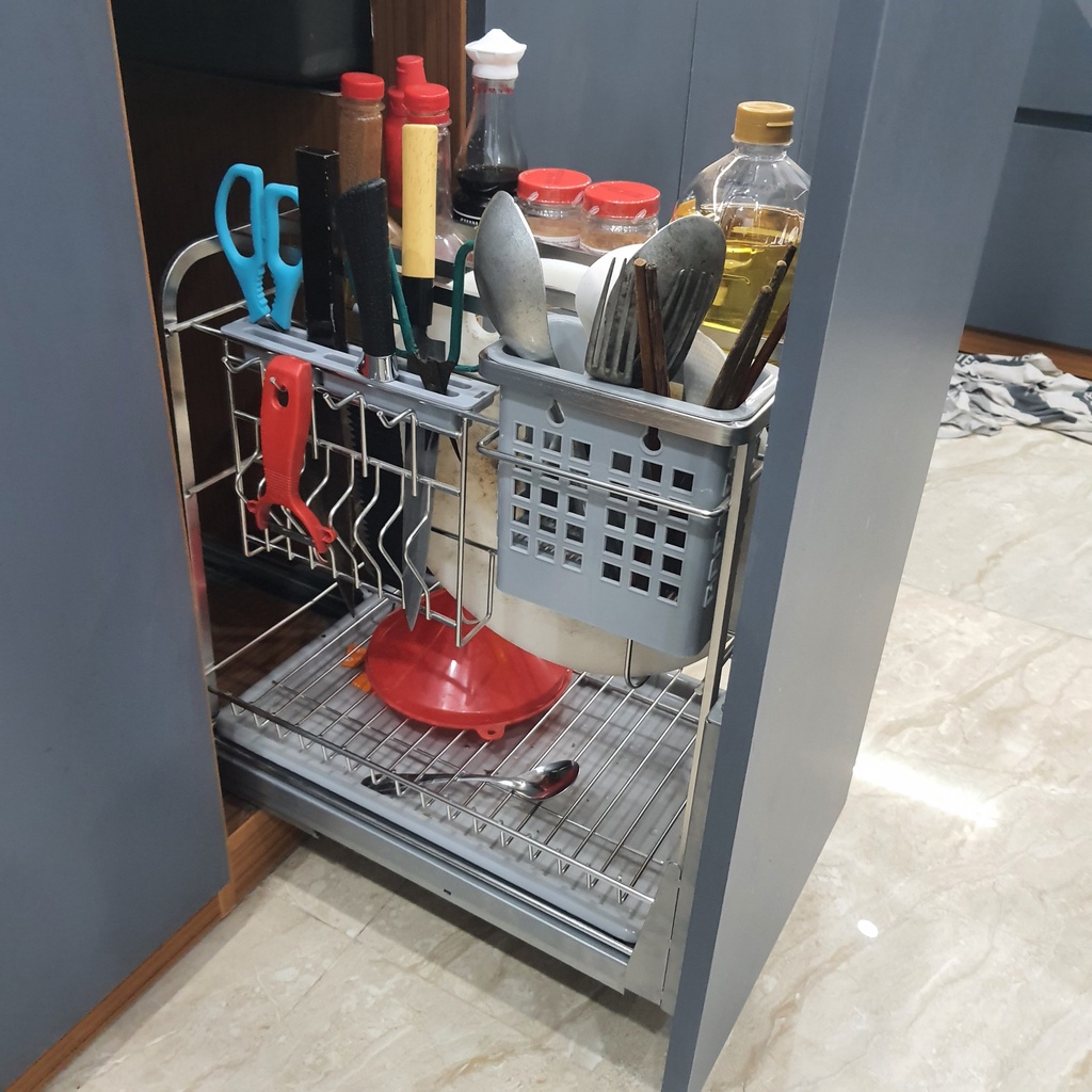 Giá Để Dao Thớt gia vị Đa Năng INOX 304, Ray âm giảm chấn _Bảo Hành Vĩnh Viễn
