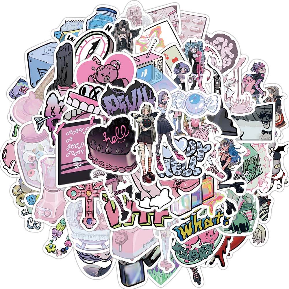 Bộ 60 Miếng Dán Hoạt Hình Màu Hồng Kawaii Y2K Domi Dễ Thương Trang Trí Vali Laptop Xe Hơi