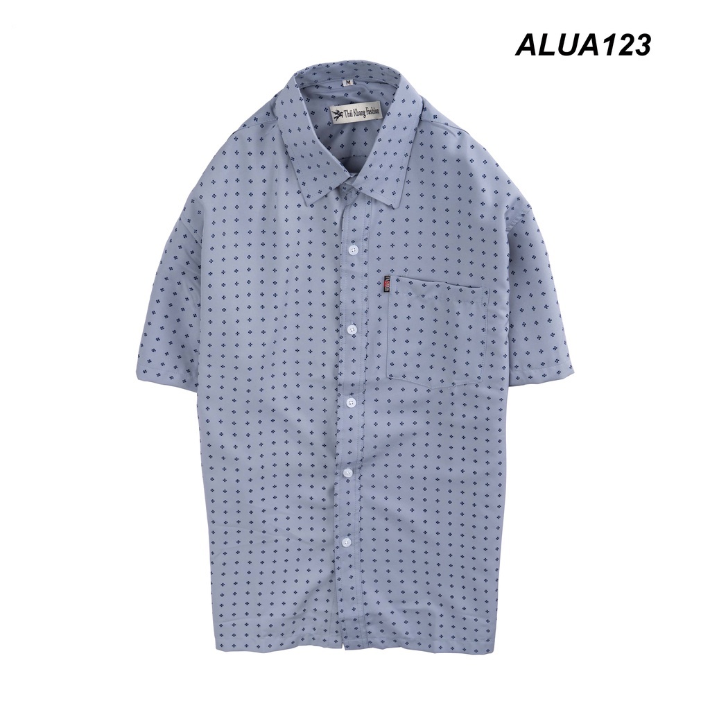 Áo sơ mi nam ngắn tay trung niên vải lụa mềm mịn co giãn form rộng có túi ALUA12