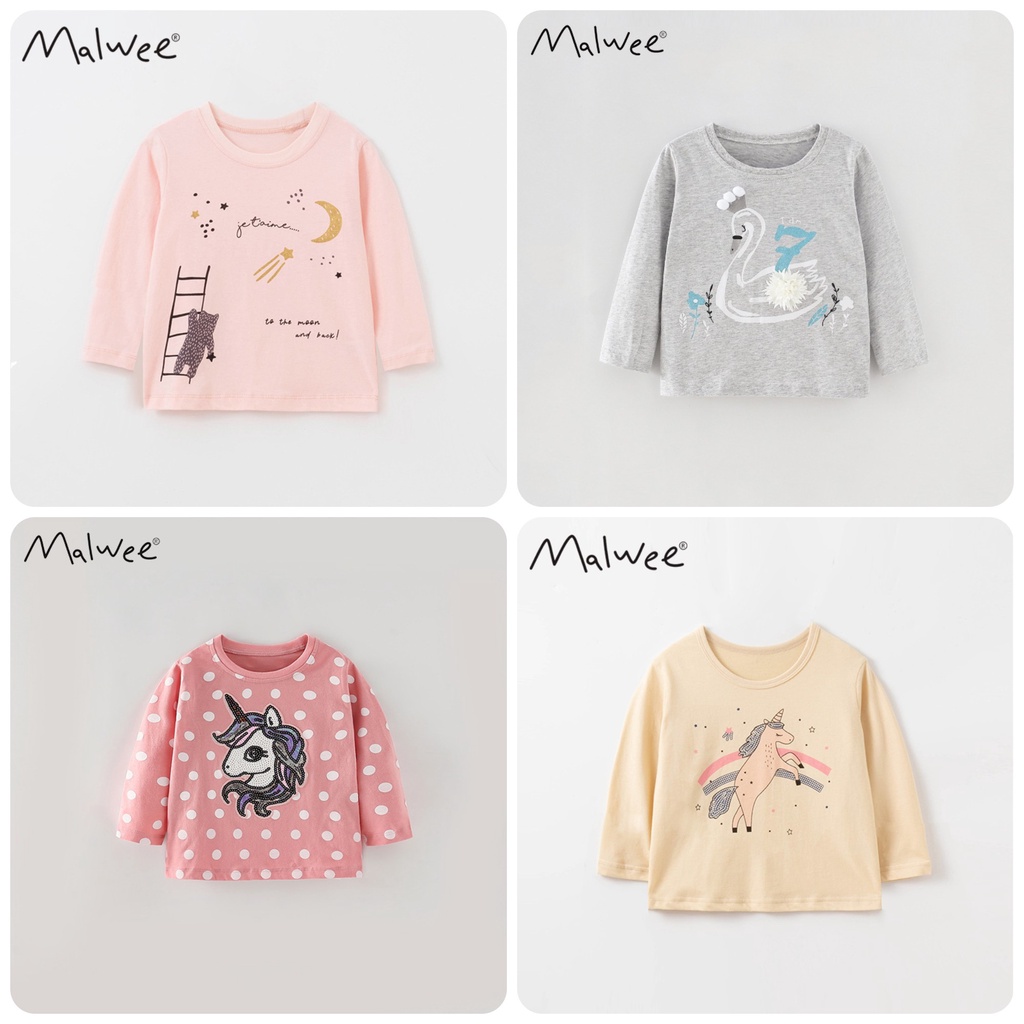 Mã 6650 áo thun dài tay màu hồng chấm bi hình ngựa pony đính cườm cực đẹp cho bé gái của Malweell