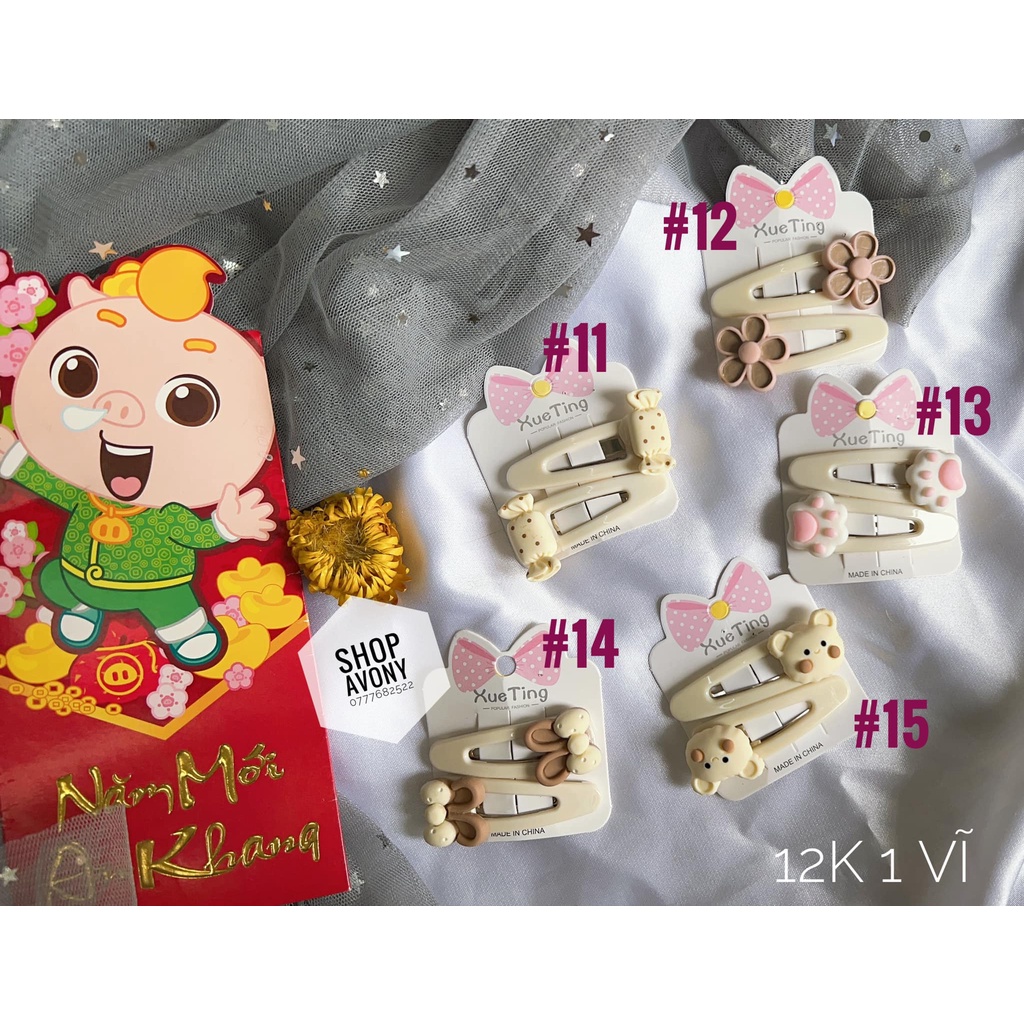 1 vĩ 2 cái kẹp tóc mái cho bé đính icon