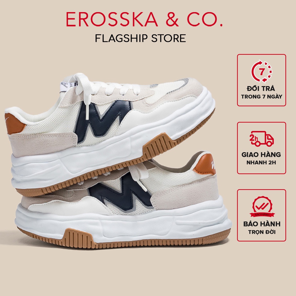 Erosska - Giày sneaker nữ đi học chữ M màu trắng phối bò - GS004