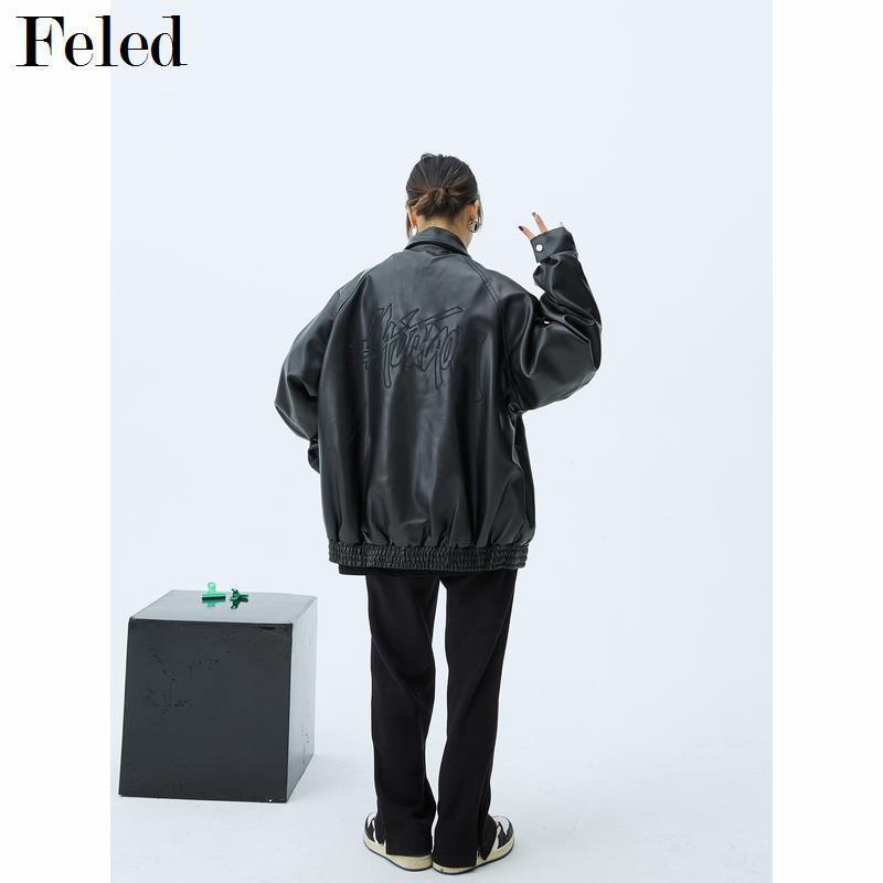 Áo Khoác Da pu Dáng Rộng Thêu Họa Tiết Phong Cách Đường Phố Mỹ Cá Tính Cho Nam Nữ