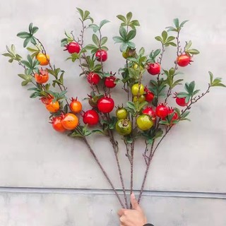 Cành lựu giả Cành quả hồng phát tài nhiều quả đẹp như thật màu đỏ, cam, xanh trang trí nhà cửa, chụp ảnh
