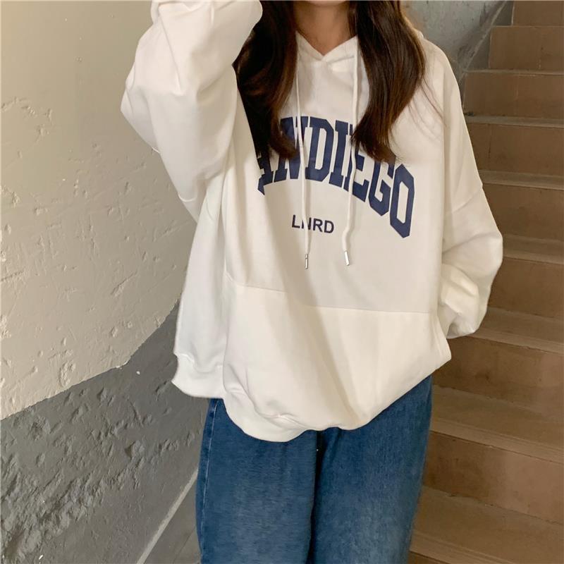 Áo Hoodie Dáng Rộng In Chữ Phong Cách Hàn Quốc Dễ Phối Đồ Cho Nữ