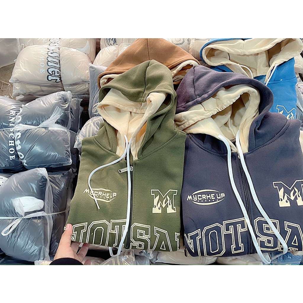 Áo khoác nỉ nam nữ NOT SAD form rộng bo gấu tay phồng hàn quốc 2 nón fammilyshop-áo khoác ulzzang