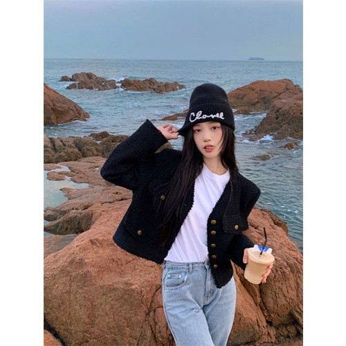 Áo Khoác Ngắn Màu Đen Phong Cách Hàn Quốc Cổ Điển Thời Trang Xuân Thu Dành Cho Nữ