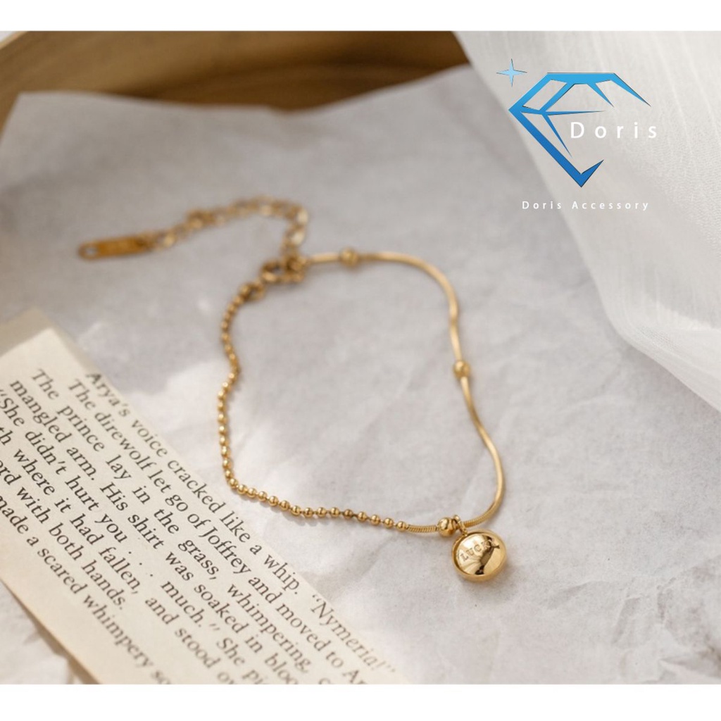 Lắc chân nữ Doris titan bi dây mì lucky Gold / Rose Gold O1-403A