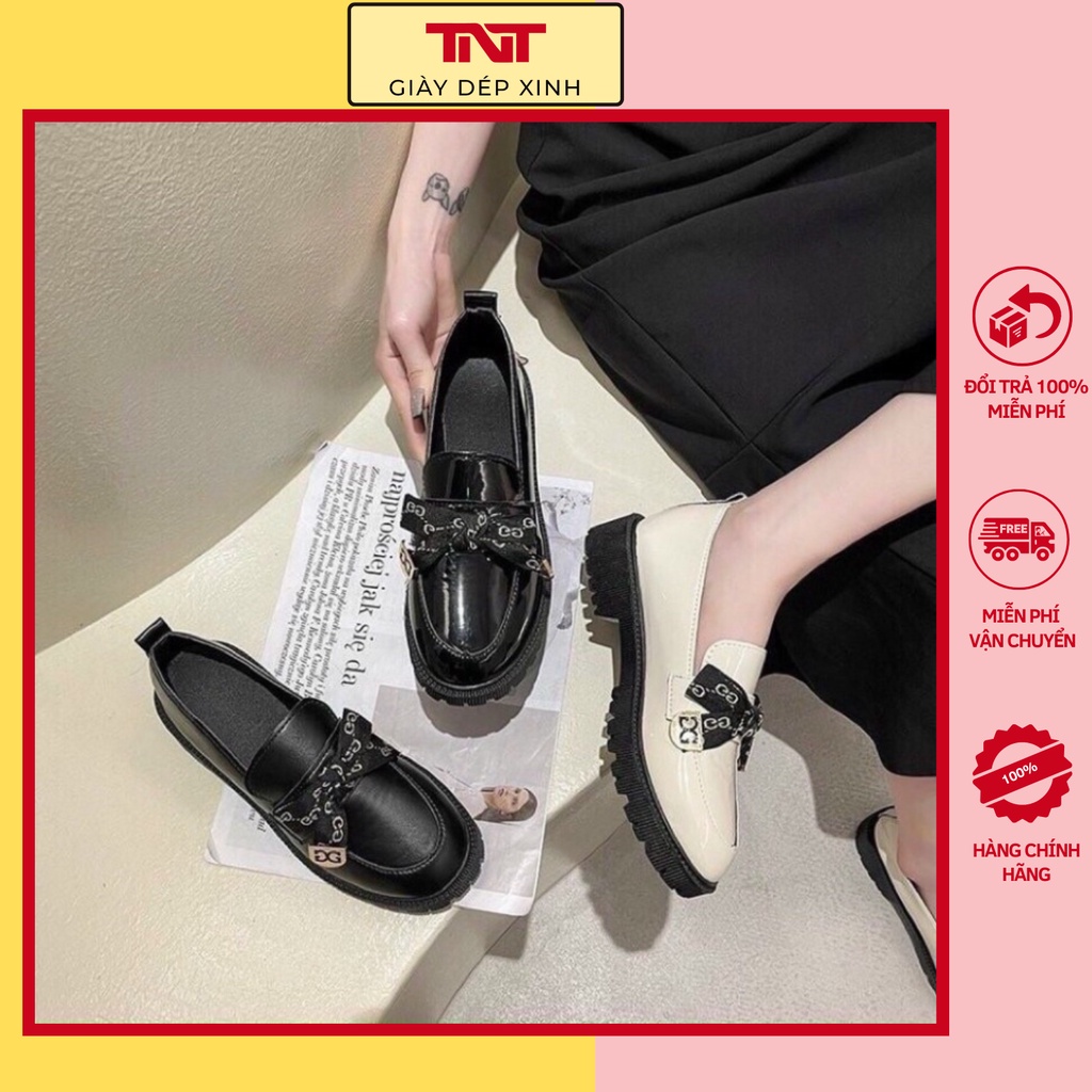 Giày oxford nữ thắt nơ TNT STORE Giày tây Ulzzang Lolita Búp bê nữ gắn nơ chữ hãng cao cấp TNT17