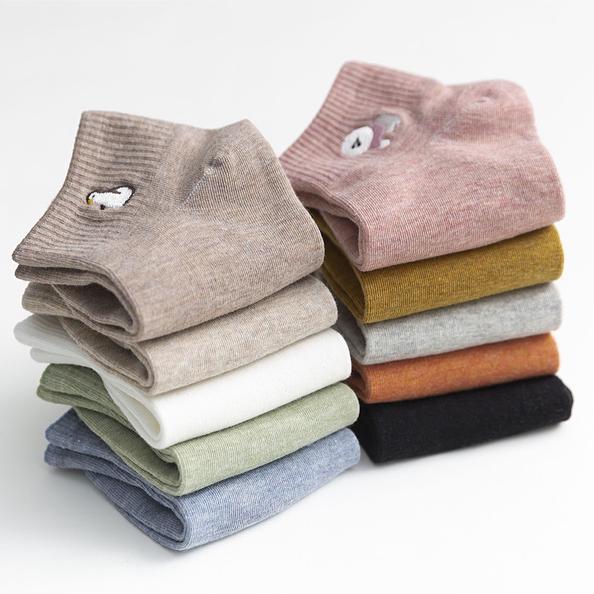 Vớ Thuyền Mỏng Thêu Họa Tiết Hoạt Hình Dễ Thương Thời Trang Xuân Thu Cho Nữ