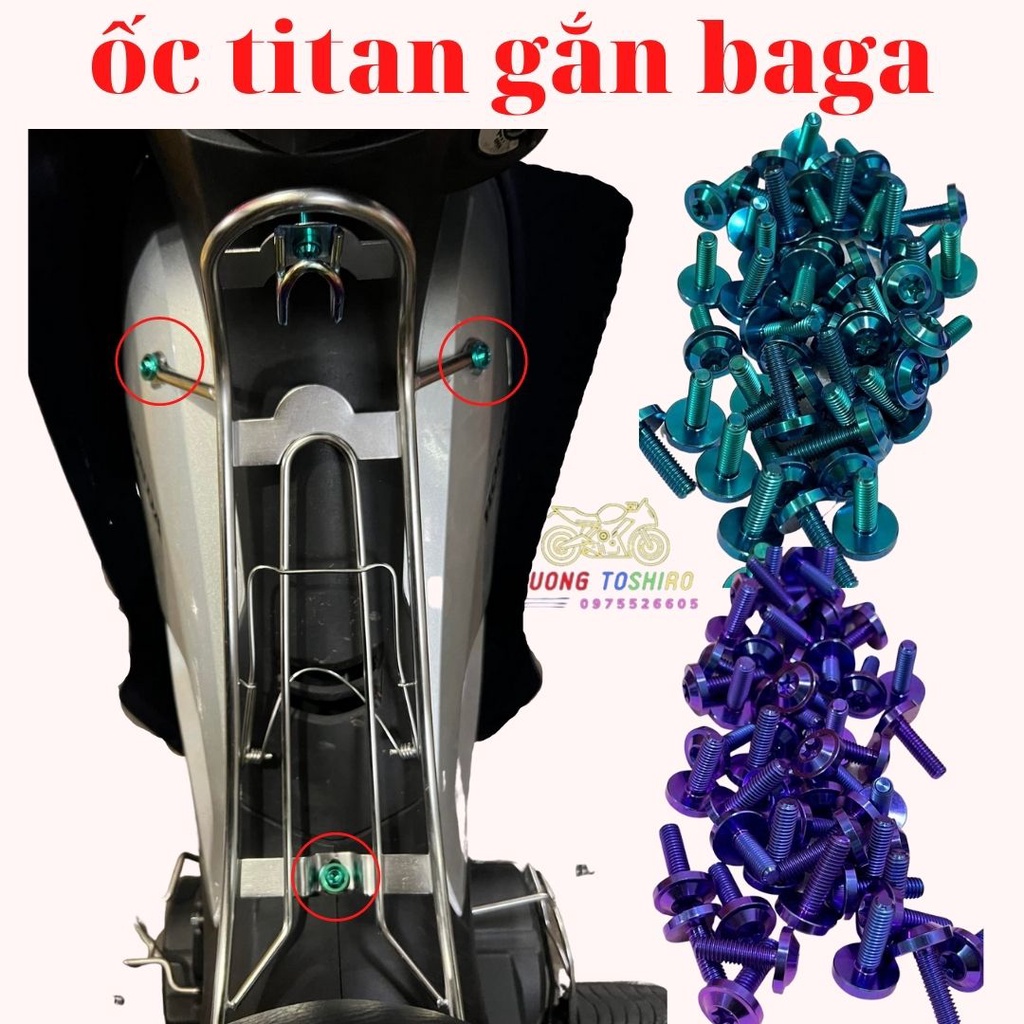 Ốc titan 6Li20 Gr5 xịn gắn baga yếm mặt lạ xe máy wave honda 50/100/110