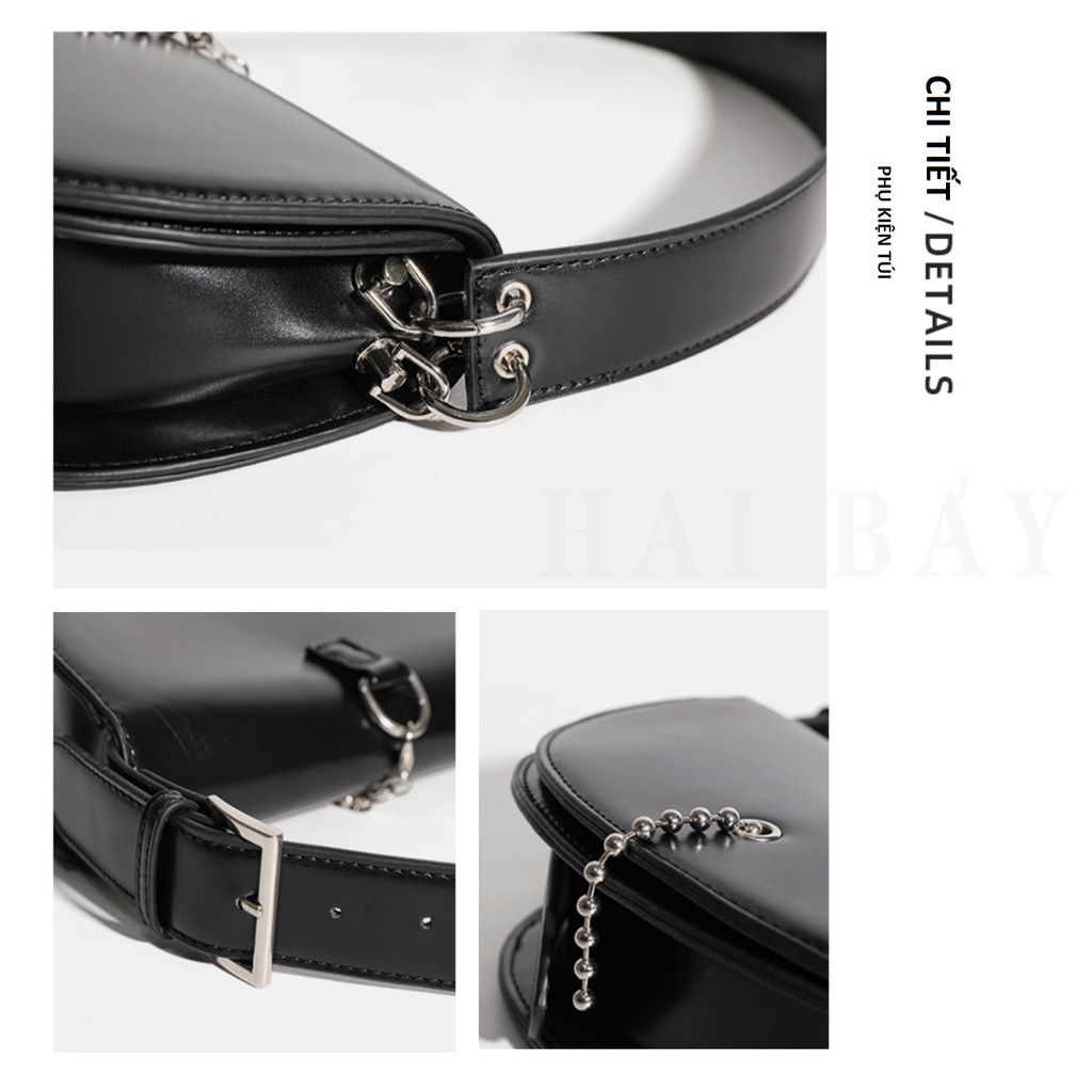 Túi Xách Đeo Vai Màu Đen Phối Dây Xích Chuỗi Hạt Thời Trang Dành Cho Nữ HAI BẢY TX5