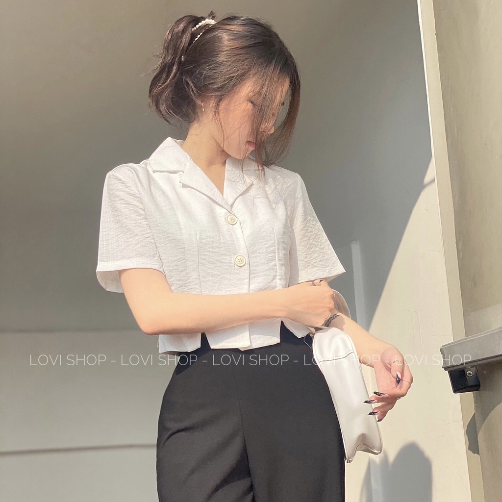 Áo croptop cổ vest hack dáng sành điệu - NHÀ CỦA NỲ