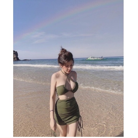 Bikini đồ bơi đi biển 2 mảnh áo quần váy rút dây kín đáo RYLYTA SR72