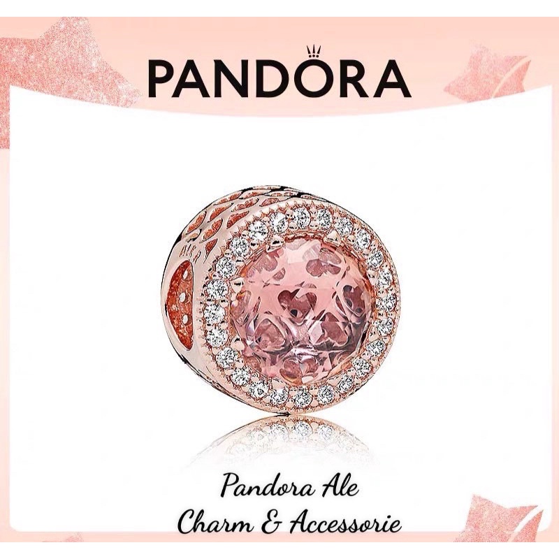 PAN ALE CHARM VÀNG HỒNG ĐÍNH ĐÁ HỒNG TRÀ BẠC S925