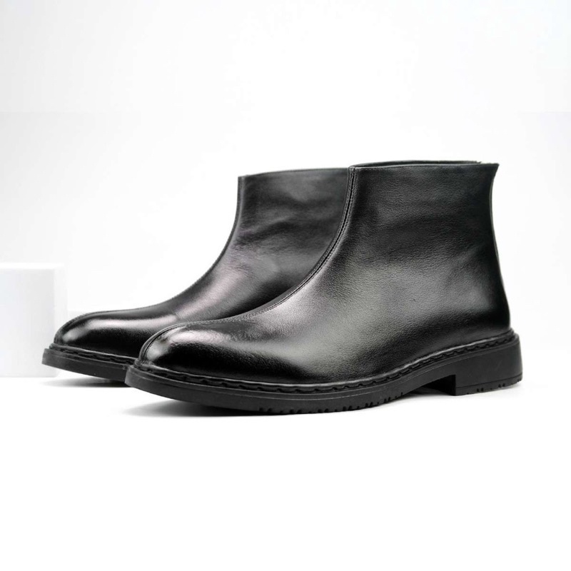 Giày Chelsea Boot Zip Black Da bò nhập khẩu, giày da khóa hậu
