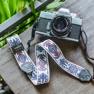[CAMERA] Dây Đeo Máy Ảnh Classical Thổ Cẩm Hoa Văn Xanh