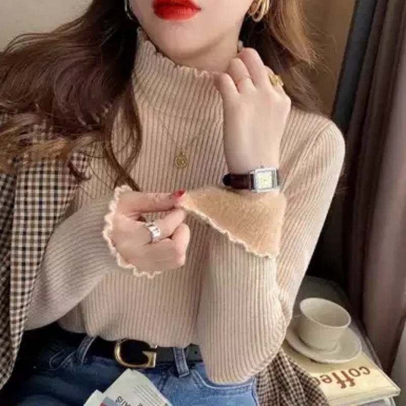 Áo Sweater Dệt Kim Tay Dài Cổ Lọ Thiết Kế Đơn Giản Hợp Thời Trang
