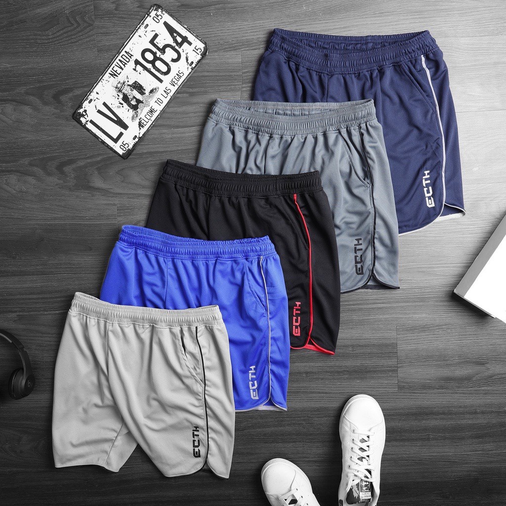 Quần đùi nam thể thao tập gym chạy bộ đá banh 𝗘𝗖𝗛𝗧, quần short nam thể thao vải mè co dãn