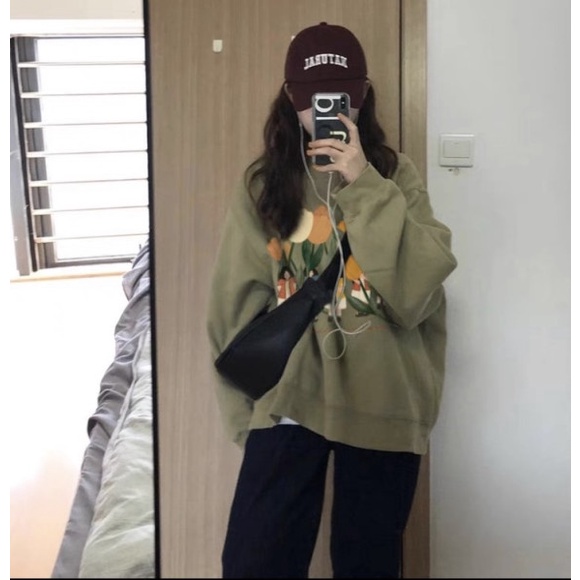 Áo Sweater cổ tròn dài tay em bé hoa thun hoodie form rộng UlzzangChất nỉ cotton đẹp Không Bai xù TrendFree ship