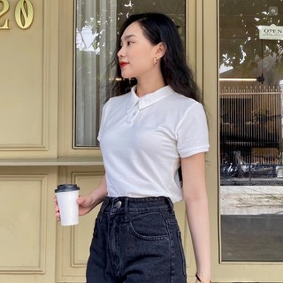 Áo Polo Nữ Gài Nút Chất Cotton Dày Dặn Màu Trắng  - Hashtagem ( Freesize dưới 50kg PSS)