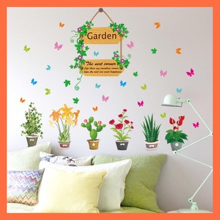Decal dán tường trang trí nhà nhiều chậu hoa