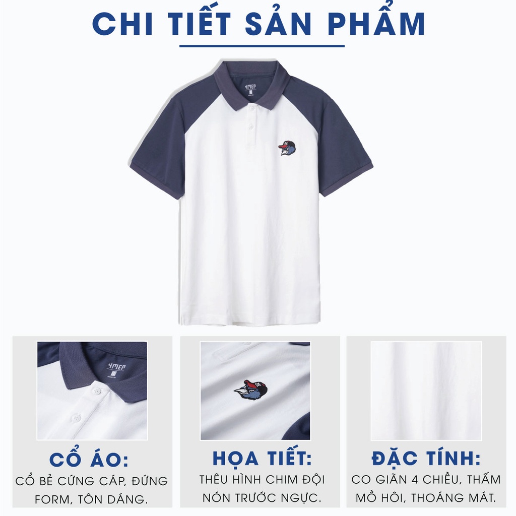 Áo polo nam 4MEN PO065 ngắn tay, hình thêu tinh tế, tỉ mỉ, vải cá sấu co giãn, thấm mồ hôi, thoáng mát, trẻ trung